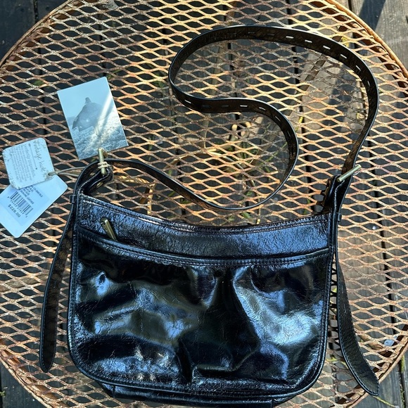 HOBO Handbags - HOBO Shiny Black Leather Shoulder Bag NWT Retro Y2K Gorgeous! New New New
